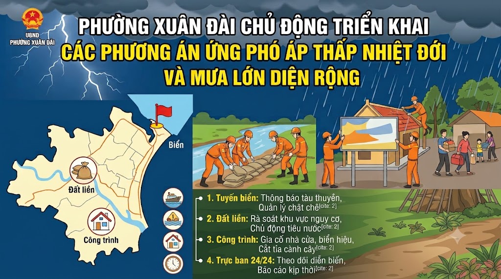 Phường Xuân Đài chủ động triển khai các phương án ứng phó áp thấp nhiệt đới và mưa lớn diện rộng