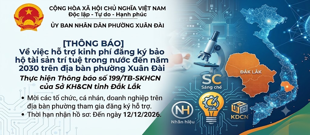 Thông báo về việc hỗ trợ đăng ký bảo hộ tài sản trí tuệ trong nước trên địa bàn phường Xuân Đài