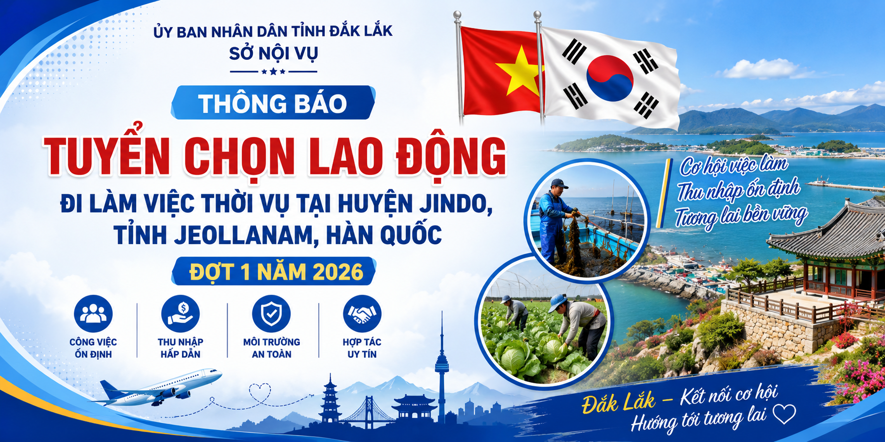 Thông báo tuyển chọn 125 lao động đi làm việc thời vụ tại Hàn Quốc (Đợt 1 năm 2026)