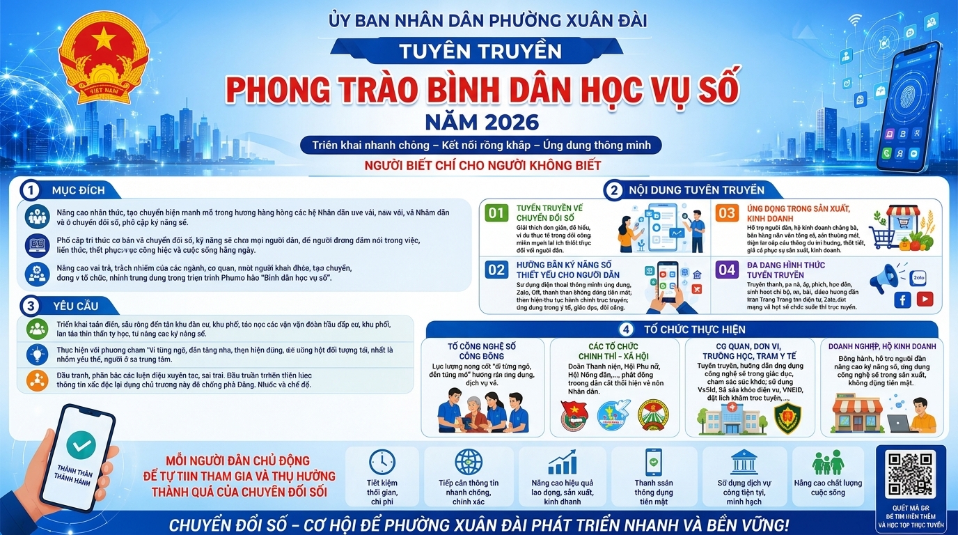 Phường Xuân Đài đẩy mạnh tuyên truyền Phong trào “Bình dân học vụ số” năm 2026