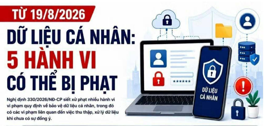 Nghị định 330/2026/NĐ-CP, quy định xử phạt nhiều hành vi vi phạm về bảo vệ dữ liệu cá nhân